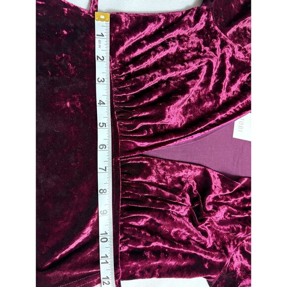 Tobi Wrap it Up Velvet Mini Dress Wine Deep V Neckline Women's Small NWT - Picture 11 of 13